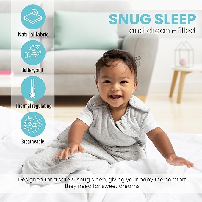 Rayon Made from Bamboo Sleep Sack 1.0 TOG 0-6 Months Unisex Baby Sleeping Bag with 2-Way Zipper Breathable Wearable Blanket Baby