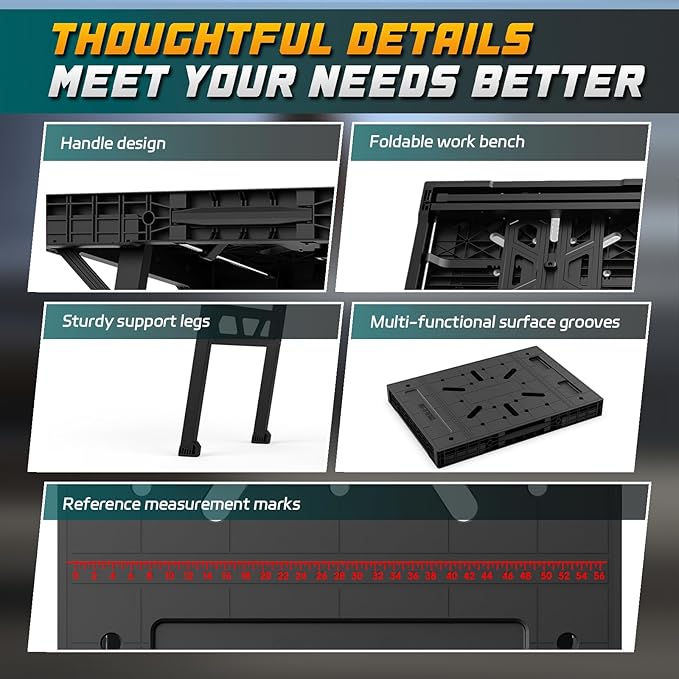 Express Folding Work Table, Easy Setup Portable Folding Work Table & Portable Folding Workbench, 34" W x 25" D x 31" H Lightweight Versatile Clamping Worktable for Garage/Wood Shop (Black)