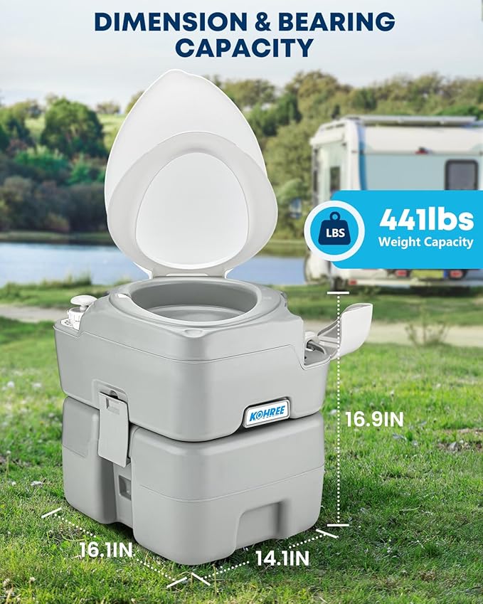 Kohree Camping Toilet Portable 5.3 Gal: 20L Porta Potty for Adults with Diagonal Elongated Bowl Seat - Handle Flush Pump Leak-Proof Cassette Toilet for RV Trailer Trucker Boat Marine Home Use