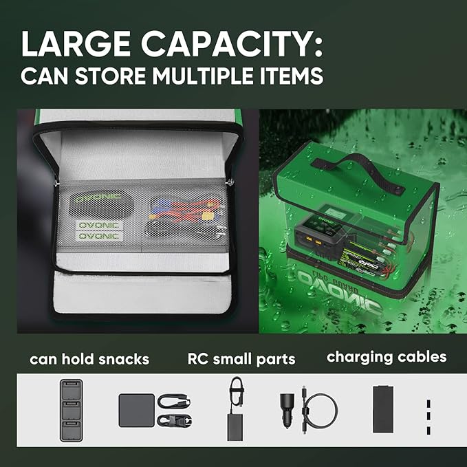 OVONIC Lipo Safe Bag Fireproof Explosionproof Bag, Large Capacity for Lipo Battery Charge & Storage