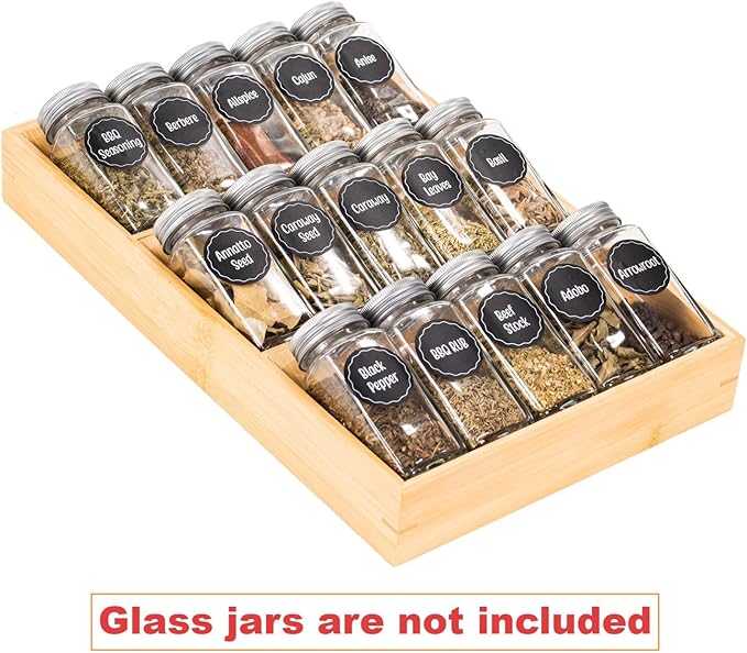 Bamboo Spice Rack Organizer for Drawer 3 Tier Bamboo Spice Tray Cabinet for Kitchen Storage and Organizer (Pre-Measure Your Drawer)(1 Pack, Drawer)
