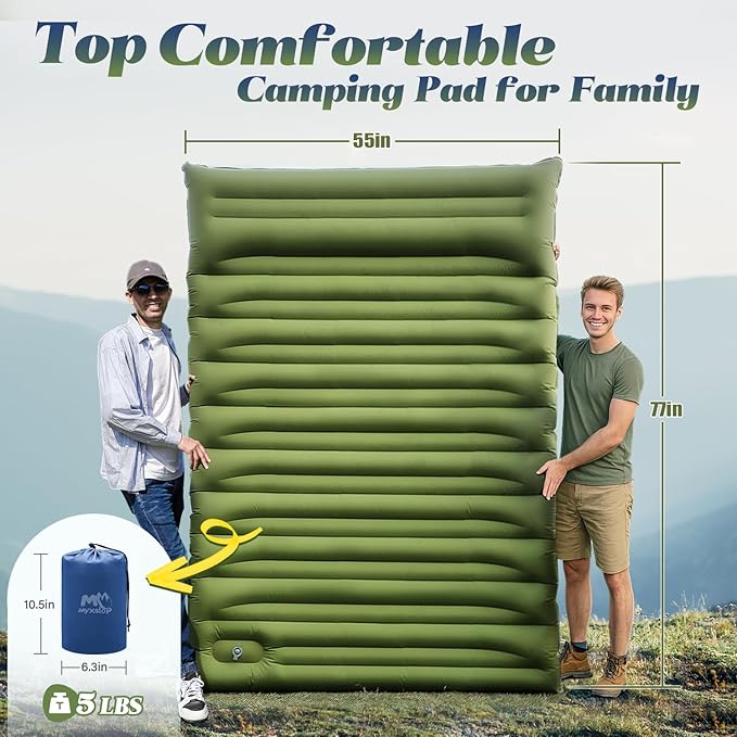 Double Sleeping Pad, Ultralight Camping Pad with Pillow Built-in Foot Pump Inflatable Sleeping Mat Compact for Camping Backpacking Hiking Traveling