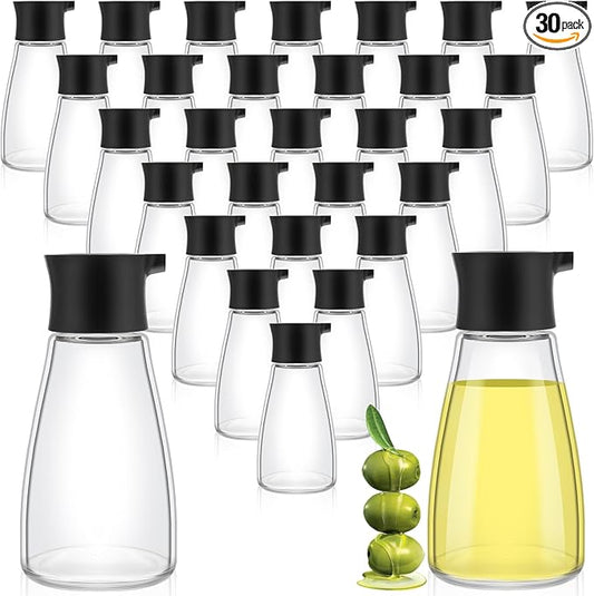 Tanlade 30 Pcs Soy Sauce Dispenser Leakproof Cruet Dispenser Set Small Sauce Bottles Glass Soy Container Oil Dispensing Bottles Seasoning Vinegar Cruet with Lid for Kitchen Cooking, Black