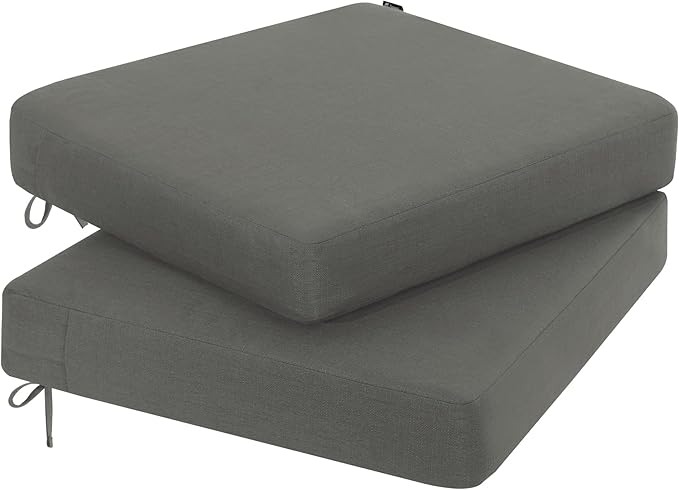 Favoyard Outdoor Chair Cushion 22 x 22 x 3 Inch Rainproof & 3-Year Fade Resistant Patio Furniture Cushions with Removable Cover and Adjustable Ties for Garden Sofa Couch Pads Set of 2, Dark Gray