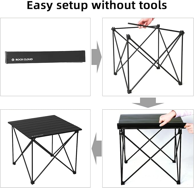 ROCK CLOUD Portable Camping Table Ultralight Aluminum Camp Table Folding Compact Beach Table for Camping Hiking Backpacking Outdoor Picnic(Reinforced Frame-Medium)