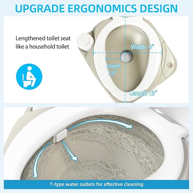 YITAHOME Portable Toilet Camping Porta Potty with Diagonal Enlargerd Bowl, Hand Sprayer and Press Flush Pump, 5.28 Space Saving Indoor Outdoor Toilet for Adults, RV Travel, Boat and Trips