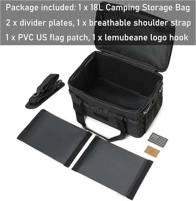 Tactical Camping Storage Bag 18L Tactical Utility Tote Bag Camping Cookware Organizer Trunk Organizer (Black)