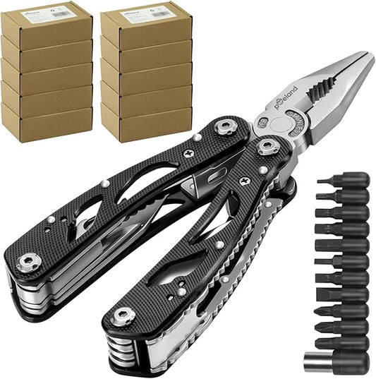 Poeland Multitool Pliers Set Stainless Steel Screwdriver Tool with 11 Screwdriver Bits Black 10 Pack