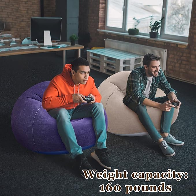 Realspring Inflatable Bean Bag Chairs Outdoor Blow up Camping Chairs Inflatable Lazy Sofa Folding Portable Bean Bag Loungers Couch for Movie Night(Brown, Blue,2 Pcs)