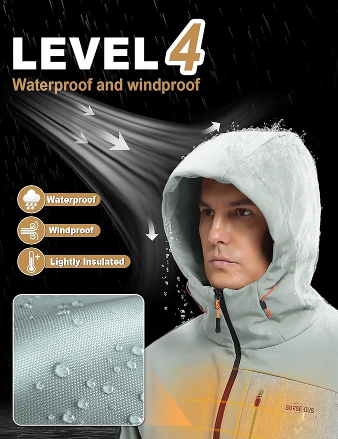 GEMYSE Men's Lightweight Rain Jacket Waterproof Raincoat Hooded Softshell Windbreaker for Outdoor Hiking Travel