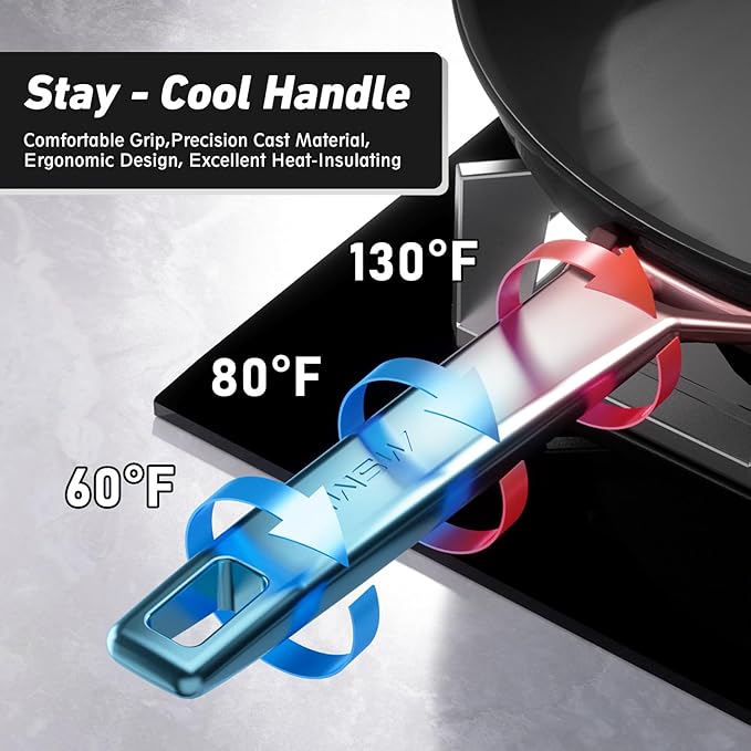 MsMk 12 Inch Nonstick Frying Pan with Lid, Titanium and Ceramic Nonstick skillet with lid, PFAS & PFOA Free, Non-Toxic, Stay-Cool Handle, Scratch-resistant, Dishwasher Safe, Oven Safe