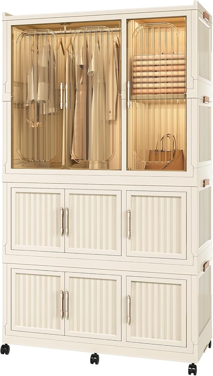 Collapsible Expandable Wardrobe Closet, Multi-Function Plastic Wardrobe,Wardrobes Storage Cabinet (8 Cubes+1 Hanging Rod)