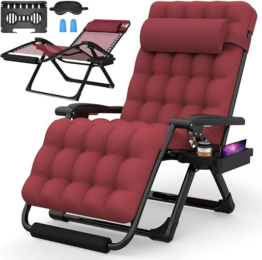 Suteck Oversized Zero Gravity Chair,33In XXL Lounge Chair w/Removable Cushion&Headrest, Reclining Camping Chair w/Upgraded Lock and Footrest, Reclining Patio Chairs Recliner for Indoor Outdoor,500LBS