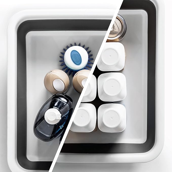 BINO Collapsible Wash Basin - White | Portable Dish Tub | Kitchen | Camping | Sink | Home Essentials | Baby Travel | Folding Dish Pan for Maximum Space Saving