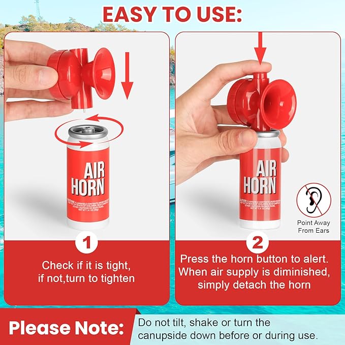 Marine Boat Air Horn 1.4oz, Loud Mini Handheld Air Horns for Safety, Mini Small Compressed Can Blow Fog Bear Horn, Emergency Use for Boating, Hiking, Camping, Sporting Events Outdoor Alarm (4PCS)
