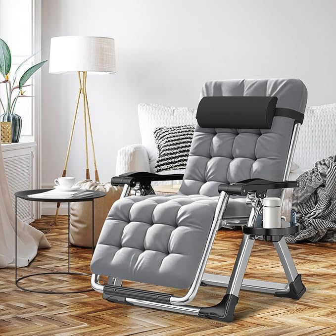ABORON 2 Pack Zero Gravity Chair, Outdoor Lounge Chairs Sun Loungers with Removable Cushion,Headrest,Cup Holder,Reclining Patio Lounger Chair for Indoor and Outdoor