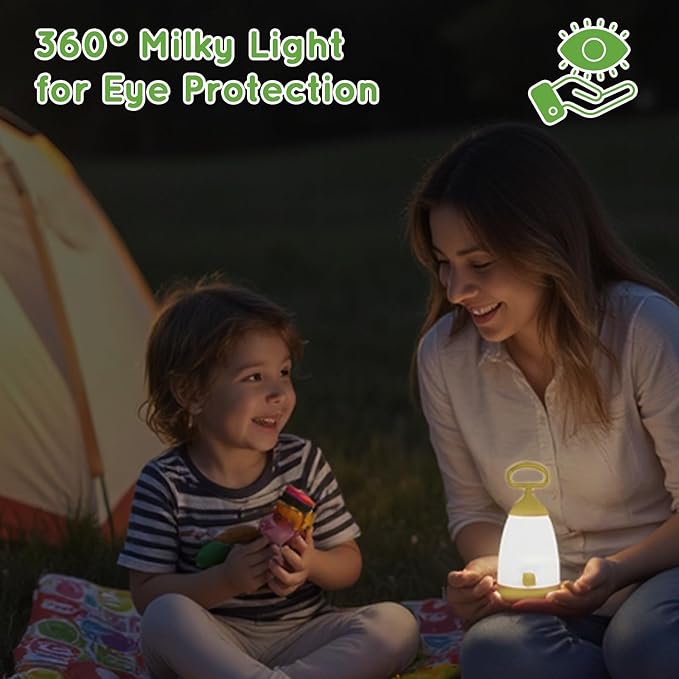 Kids Camping Lantern & Night Light Battery Powered, 360° Eye-Safe Light (AAA Included), IPX4 Waterproof with RGB Modes Portable for Outdoor, Emergency & Bedtime, Gift for Children (Yellow)