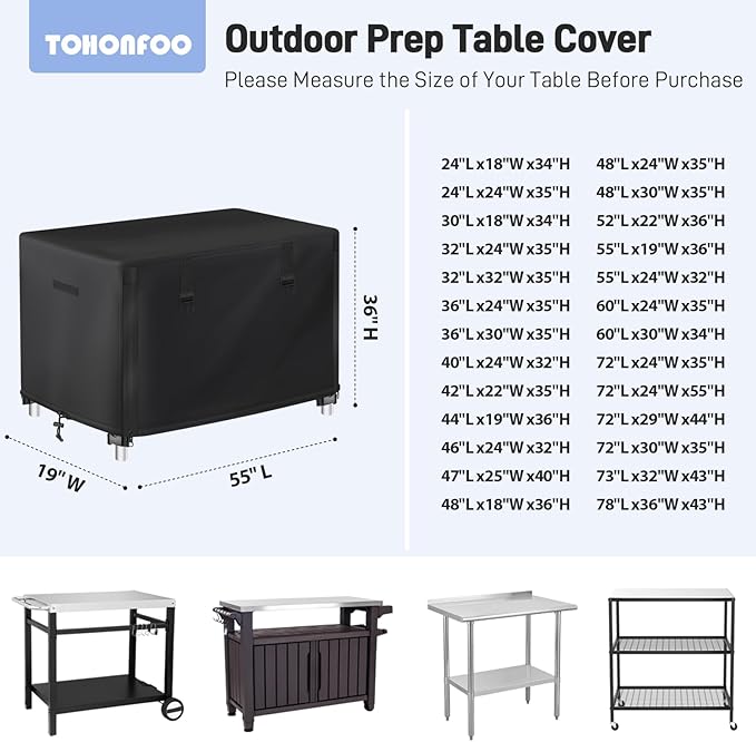 Outdoor Prep Table Cover - Waterproof Stainless Steel Metal Table Cover - 55" L x 19" W x 36" H