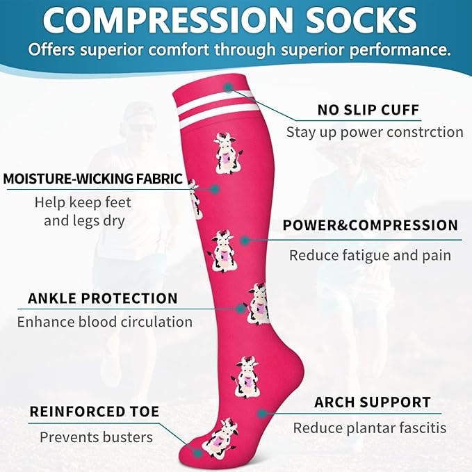 6 Pack Copper Compression Socks for Women and Men Circulation-Best Support for Medical, Running,Nursing,Athletic