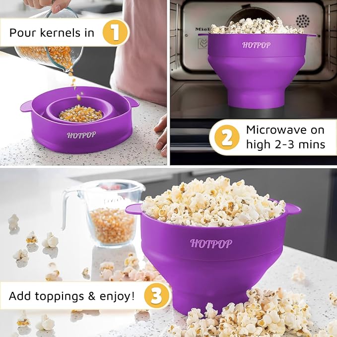 POPCO The Original HotPop Silicone Popcorn Maker - Microwave Popcorn Popper - Collapsible Bowl, Heat-Resistant, Easy to Clean, Ideal for Family Movie Nights, 15-Cup Capacity - Aqua