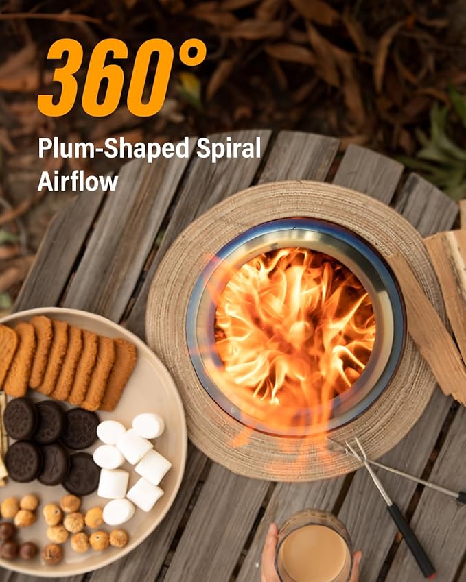 YEFU Tabletop Fire Pit 9.7 x 7.1 in, Low Smoke Camping Stove for Outdoor & Patio, Fueled by Pellets or Wood, Safe Burning Table Top Firepit, with Travel Bag & 2 Mini Sticks & Fireproof Mat, Red