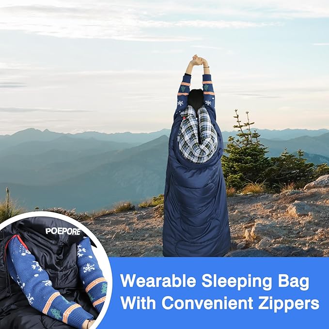 Flannel Sleeping Bag Cotton 0 Degree Cold Weather for Adults XXL Wearable Sleeping Bag 4 Seasons Waterproof with Compression Sack