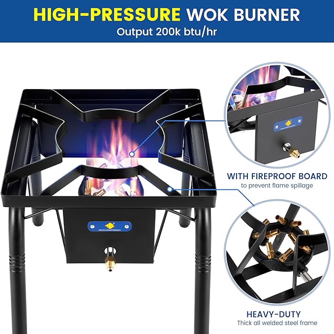 ARC 220,000 BTU Propane Burner for Outdoor Cooking w/Jet Burner, Single Burner Propane Stove Wok Burner Gas Burner,ideal for Woks, Skillets and Pots, w/Height Adjustable Legs