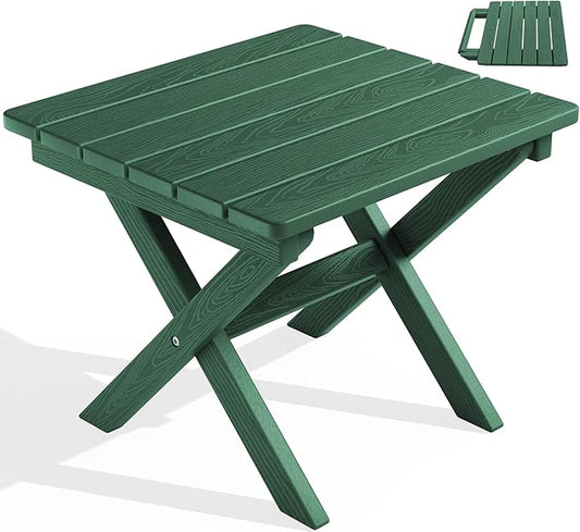 SERWALL Portable Folding Outdoor Side Table - Adirondack Style, HDPE Material, No Assembly Required, Outside End Table for Patio, Porch, Deck, Pool, Green