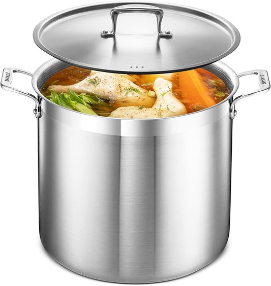 Stockpot – 20 Quart – Brushed Stainless Steel – Heavy Duty Induction Pot with Lid and Riveted Handles – For Soup, Seafood, Stock, Canning and for Catering for Large Groups and Events by BAKKEN