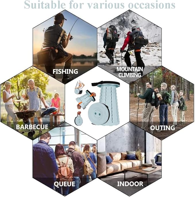 Fishboy Upgraded Collapsible Stool, 400lbs Max Weight, Lightweight But Sturdy, Portable Retractable Folding Telescoping Foldable Camping Stool for Adults Outdoor Fishing Hiking Gardening Travel BBQ