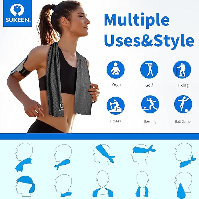 Sukeen 4Pack Cooling Towel (40"x12") for Neck and Face, Soft & Breathable Chilly Sports Towel, Quick-Drying Sweat Absorbing Cooling Neck Wraps with Cooling Tech. for Yoga, Sport, Running, Workout