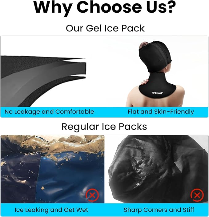 Migraine Relief Cap & Neck Ice Pack Wrap Gel Combo, 2Pcs-Set Reusable Headache Hat Ice Pack Mask, Cervical Cold Compress Head Wrap for Tension, Cooling, Pain Relieve