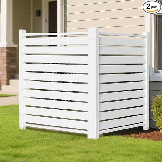 LILYPELLE 38in W x 42in H Air Conditioner Fence, 2 Panels PVC Outdoor Privacy Screen with Metal Stakes, Outside Trash Can Pool Equipment Enclosure Panels Decorative Fences