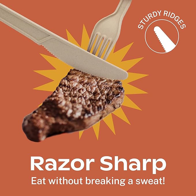 CORAL Light Brown 100% Compostable Forks - 120 Heavy Duty Forks (7.0 inch) - Break Resistant with Smooth Edges, Ocean Friendly Alternative to Plastic Silverware - Biodegradable & Disposable Forks