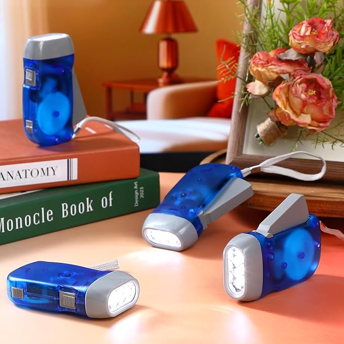 Treela 36 Pcs Hand Crank Flashlights Operation Christmas Items Bulk Squeeze Flashlight No Battery Required Torchlight 3 Powered Charging for Emergency(Blue)