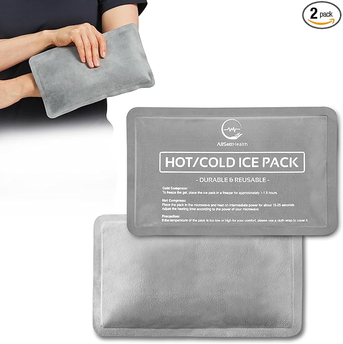 Reusable Ice Packs for Injuries - (10" x 6") Soft Ice Pack with 1 Sided Velvet Soft Fleece Fabric, Flexible Hot and Cold Gel Ice Pack Set, Grey, Pack of 2