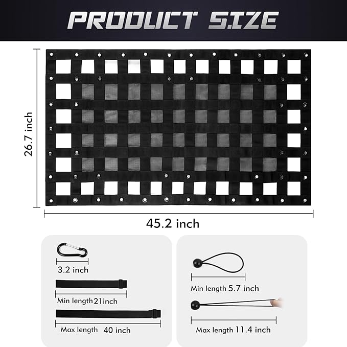 Cargo Net for Pickup Truck Bed 2.3' x 3.9' Heavy Duty Adjustable Truck Bed Cargo Nets with Metal Cam Buckles & Hooks Rope