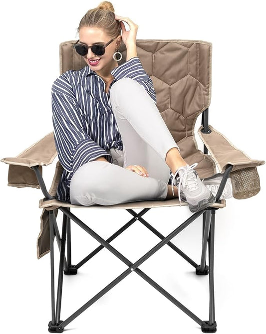 SUNNYFEEL XL Oversized Camping Chair, Folding Camp Chairs for Adults Heavy Duty Big Tall 500 LBS, Padded Portable Quad Arm Lawn Chair with Pocket for Outdoor/Picnic/Beach/Sports