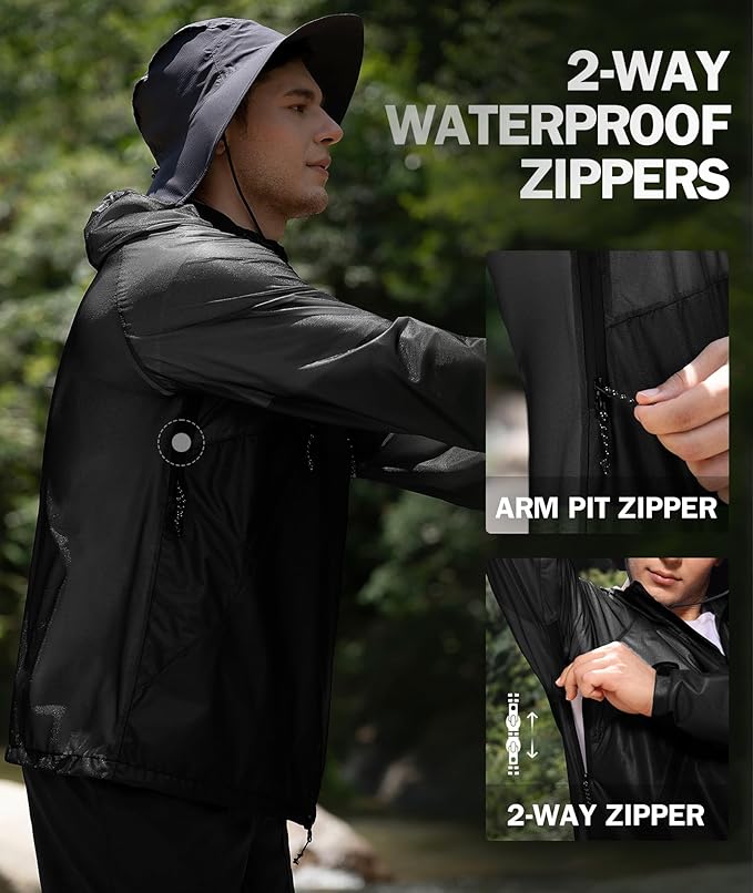 SWISSWELL Mens Lightweight Rain Jackets Raincoat with Hood Waterproof Windbreaker Jackets for Cycling Golf Fishing Running