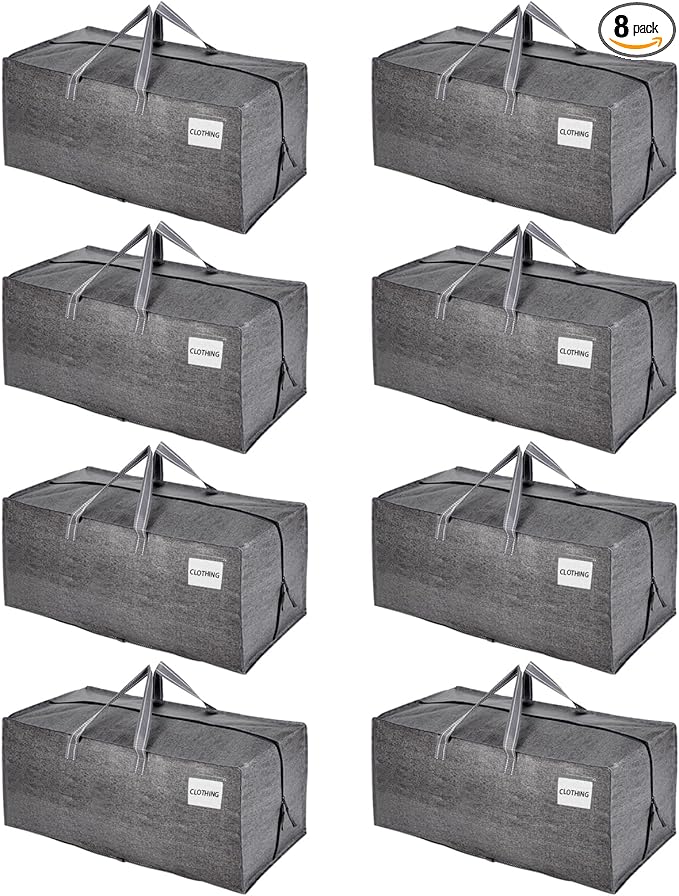 VENO 8 Pack Moving Bags w/Backpack Straps, Heavy Duty, Moving Boxes Alternative, Packing Supplies, Large Storage Totes for Dorm Room Essentials with Zipper for Clothes (Gray, 8 Pack)