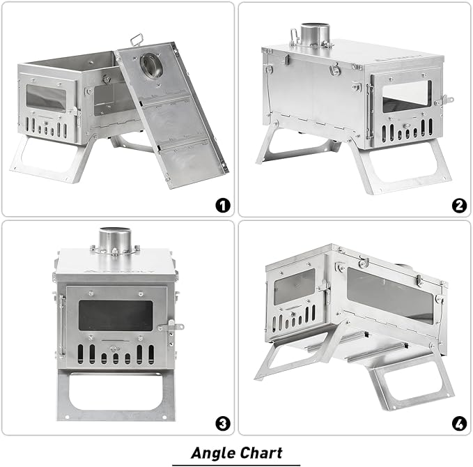 Camping Hot Tent Stove Wood Stove, POMOLY Ti Mini 0.6 Portable Lightweight Titanium Stove for Hiking, Cooking, Heating (Stove Pipe 6.56ft / 2m), Small, Slivery