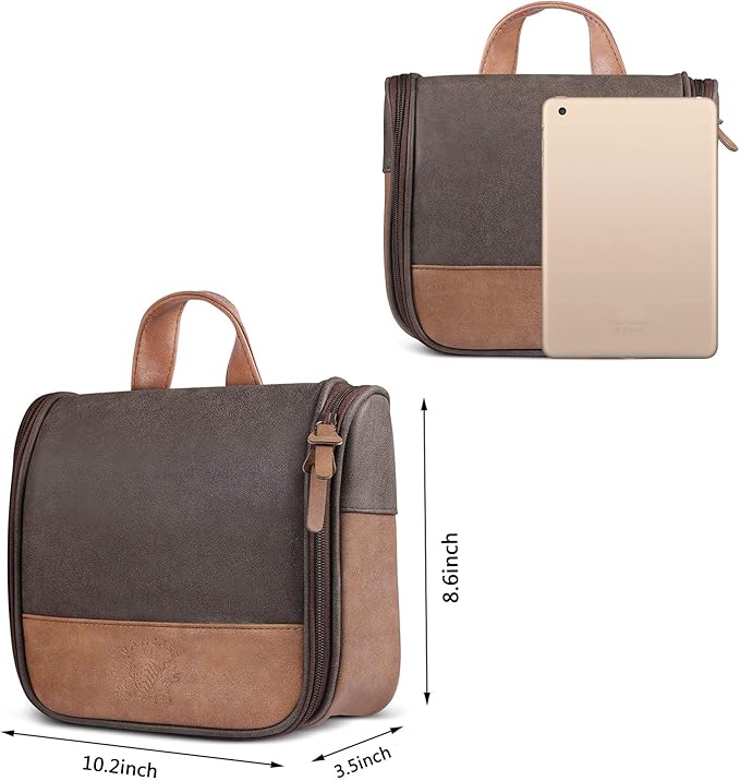 Hanging Toiletry Bag for Men VANCASE Vintage Leather Shaving Dopp Kit Medium Waterproof Travel Bathroom Bags Portable Shower Organizer