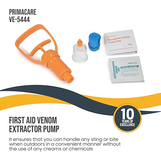 Primacare VE-5444 First Aid Venom Extractor Pump, Outdoor and Portable One-Hand Suction for Snake, Bee, Bug, Scorpion Bites and Stings Removal, Survival Poison Extraction Rescue Pump