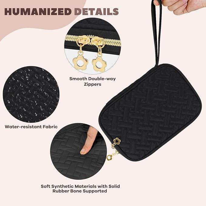 Electronics Organizer Travel Case, Charger Bag Cord Organizer Travel, Compact Tech Pouch Cable Organizer Bag for Charger, Cords, Phone, Headphones, Flash Drive, SD Card (Black, Large-Single Layer)