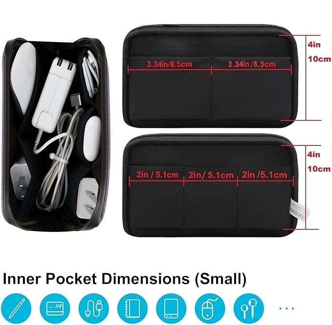 Electronic Organizer Travel Case – Waterproof Cable Bag for Cord, Charger, Hard Disk, Power Bank – Small Tech Storage for Travel, Backpack, Business Trip, Airplane (Dark Gray)