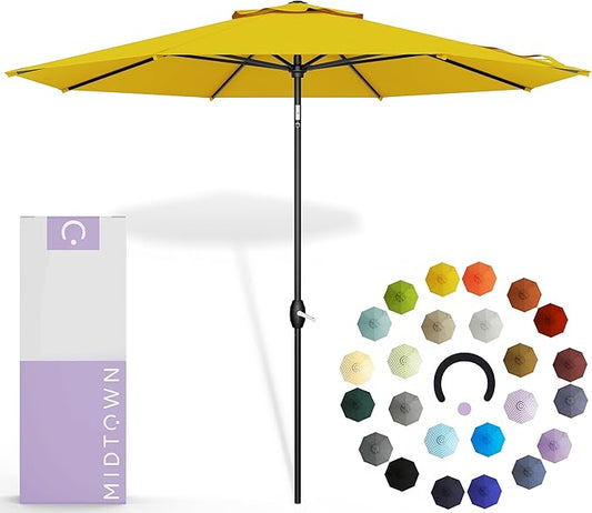 Midtown Umbrellas 10-Year-No-Fade - 9 Ft - UV Proof Yellow Polyester Fabric - Umbrella Outdoor Patio, Auto-Tilt Aluminum Frame Patio Umbrella for Garden, Pool & Deck - Black Pole