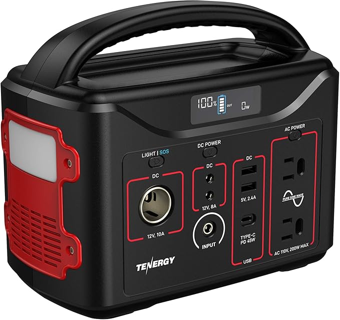 Tenergy T320 Portable Power Station, 300Wh Battery, 110V/200W (Surge 400W) Two Pure Sine Wave AC outputs, USB type C PD 45W, Solar Ready Mobile Power for Outdoors Camping Vans RV, Emergency Backup