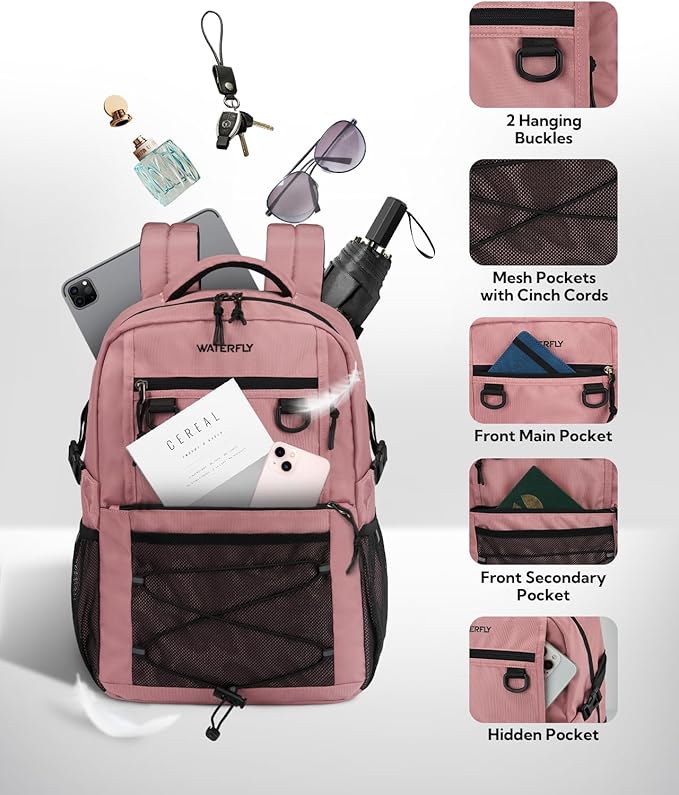 WATERFLY Travel Hiking Casual Backpack: 22L Lightweight Everyday Outdoor City Daypack College Bookbag for Woman Man