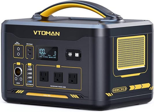 VTOMAN Jump 1800 Portable Power Station 1800W, 1548Wh LiFePO4 Solar Generator Constant-Power Battery Power Station, Dual PD 100W Type-C, Capacity Expandable to 3096Wh for Camping, Travel, Home Backup