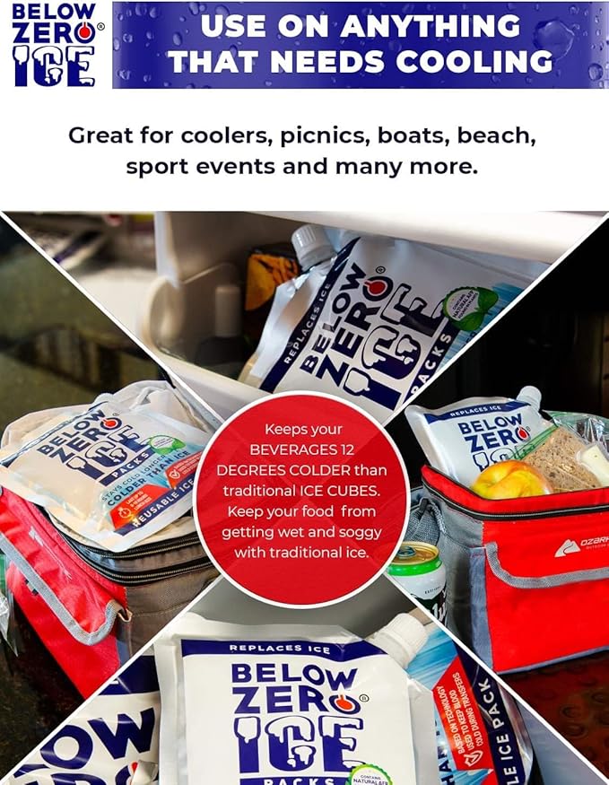 Below Zero Reusable Ice Packs for Coolers – Long Lasting Cooler Ice Pack Blocks, Leak-Proof Freezer Packs for Camping, Lunch Boxes & Travel